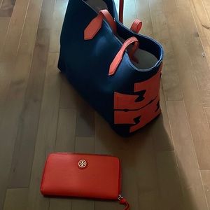 Tory Burch canvas tote and wallet